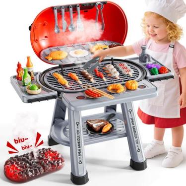 Imagem de Conjunto de brinquedos de cozinha NIPLOOOW Kids BBQ Grill com fumaça e