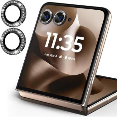 Imagem de Zeking (2 conjuntos para Motorola Razr 60 Ultra/Motorola Razr Ultra 2025 protetor de lente de câmera, anel individual de metal brilhante brilhante [kit de alinhamento da bandeja de instalação] (preto