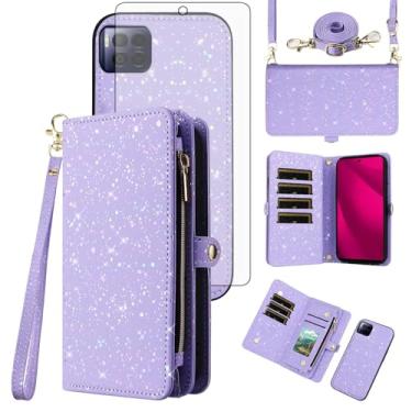 Imagem de Asuwish Capa para celular T-Mobile Revvl 7 Pro 5G com zíper carteira magnética destacável com protetor de tela e suporte de cartão com glitter, suporte celular Tmobile T Mobile Revel Tmo Revell Rebel