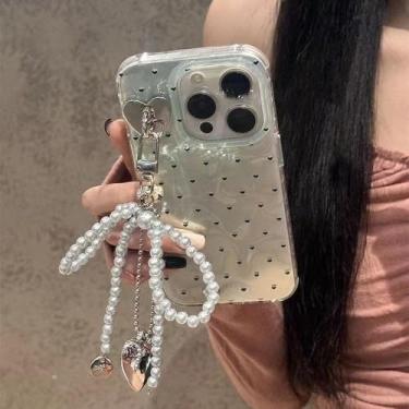 Imagem de Capa de pérola com laço de coração para Redmi Note 13 12 11 10 9 Pro 12s 10s 11s 9s Redmi 13C 14C 12C 10C 13 12 Capa de telefone com pingente, 1, para Redmi 14C 4G