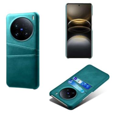 Imagem de Capas Compatível com VIVO X100 Ultra 5G,Caso de couro PU-Tampa de telefone a prova de choque com 2 slots de cartão,Proteção anti-impressão digital e anti-gota-Green