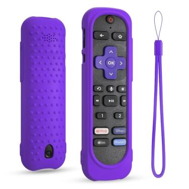 Imagem de DUOLAXMENG Capa de silicone para controle remoto de voz 2024/Pro/TCL/Hisense, capa lavável à prova de choque Remote com cordão (roxo escuro)