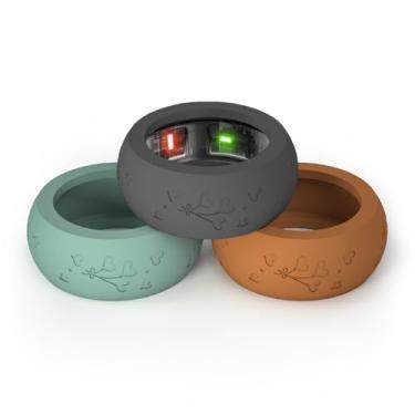 Imagem de Capa grossa atualizada compatível com Oura Ring Gen 4/3, Samsung Galaxy Ring, protetor de silicone elástico gravado em forma de coração, resistente, adequada para academia, treinamento (preto + marrom