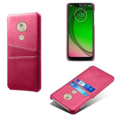 Imagem de Capas Compatível com MOTO G7 Play,Caso de couro PU-Tampa de telefone a prova de choque com 2 slots de cartão,Proteção anti-impressão digital e anti-gota-Rose Red