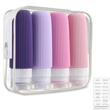 Imagem de Kit 4 Viagem Frascos, Kit Viagem Shampoo e Condicionador, Frasco Viagem Silicone, 90ml (Rosa e Azul)