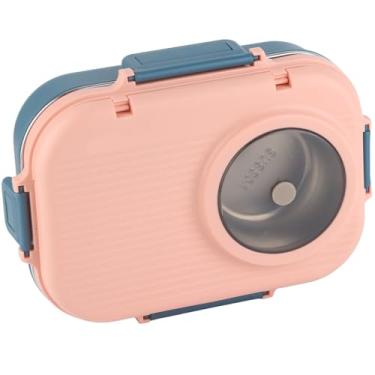 Imagem de Caixa térmica Lu para comida quente Tazon térmico, Lu Box Lu Box térmica Lu Box 1100 ml camada dupla 3 grade design 304 caixa de aço inoxidável com pauzinhos colher tigela de sopa G (rosa)