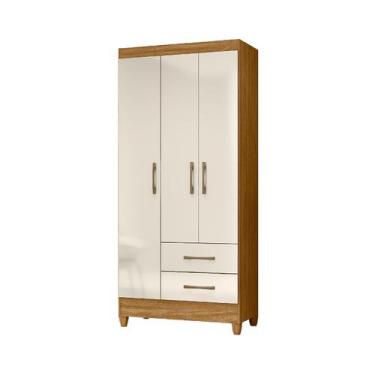 Imagem de Roupeiro Lima Moval  3 Portas, 2 Gavetas e Acabamento em Freijó Off Wh
