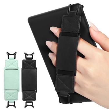 Imagem de MoKo Pacote com 2 alças de segurança para tablet Kindle eReaders Fire de 15 a 20 cm, Kindle/Kobo/Voyaga/Lenovo/Sony, suporte de mão leve e versátil de alta elasticidade, verde agave + preto