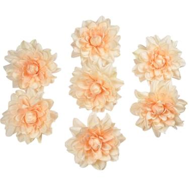 Imagem de Giftmeet 20 cabeças de flores falsas de dália, flores de seda champanhe de 8,15 cm para buquês de casamento, centro de mesa, adereços de fotografia