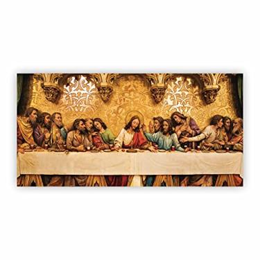 Imagem de PlimShop Quadro Canvas Religião Santa Ceia Dourada Jesus 60x30cm