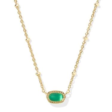 Imagem de Kendra Scott Colar com pingente curto de satélite Elisa banhado a ouro 14 k em olho de gato esmeralda, joia moderna para mulheres