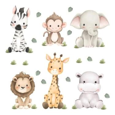 Imagem de Adesivo De Parede Animais Safari com Folhas Autocolante Destacáveis - 