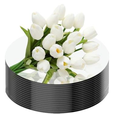 Imagem de Pacote com 16 peças centrais redondas espelhadas para mesas, bandejas redondas de acrílico para decoração de prato circular para mesa central de mesa, velas de casamento, chá de bebê, decoração de