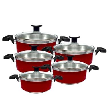 Imagem de Conjunto de Panelas com 5 Caçarolas 16 a 24cm em Alumínio Premium Vermelho