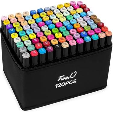 Imagem de Conjunto de Canetas Marcador Permanente Canetinhas para Colorir Touch com Ponta Dupla para Desenhos Profissional e Escolar com Duas Pontas Hidrográficas com Estojo para Transporte Brashopmall® (36)