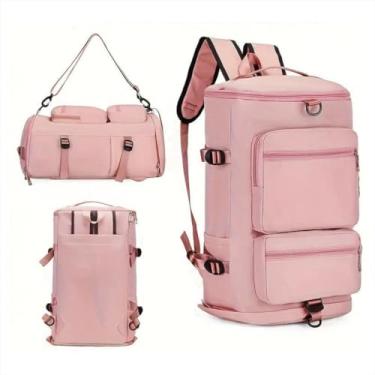 Imagem de Bolsa de viagem, esportiva, com bolso de separação seco/molhado, à prova d'água com compartimento para calçados, leve e fácil de transportar, transversal, GRANDE, capacidade 35 l (Rosa)
