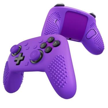 Imagem de PlayVital Capa de silicone para controle Nintendo Switch 2 Pro – Edição cravejada 3D Capa protetora antiderrapante para Switch 2 Pro com tampa de botão traseiro, alças de polegar e adesivo - roxo