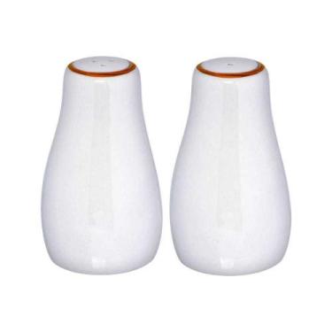 Imagem de Saleiro e Pimenteiro Porcelana Royal Branco c/Borda Dourada - Hauskraf