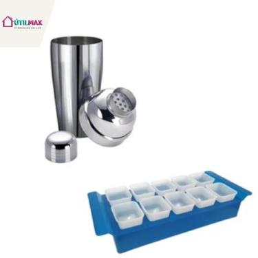 Imagem de Kit Para Drinks Coqueteleira Aço Inox + Forma de Gelo - Util max