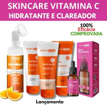 Imagem de Kit Skincare Vitamina C Anti Idade Clareador Dermachem, Sérum Rosa Mos