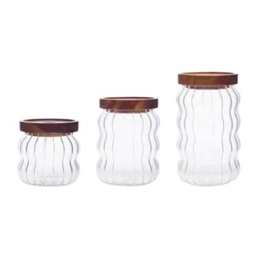 Imagem de ＫＬＫＣＭＳ 3 Peças de Potes de Vidro com Tampas de Madeira Potes de Comida Pote de Chá Transparente Armazenamento de Alimentos
