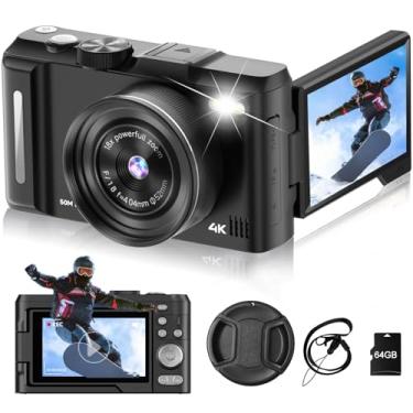 Imagem de MINIBEAR Câmera Digital 4K Para Fotografia, Câmera De Vlog De 50 Mp Para Vídeo Do Youtube Com Flash E Tela Flip De 3" 180°, Câmera De Viagem Compacta Com Zoom Digital De 18X Com Cartão Tf De 64 Gb P