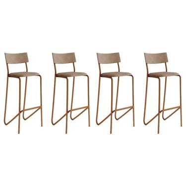 Imagem de Banqueta Sala de Jantar Atlas 1747 Kit 4 Uni Rose/Linho Areia/Courano Caramelo - Carraro