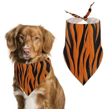 Imagem de Cachecol triângulo de poliéster estampado com listras de tigre laranja - Tamanho único (70 x 30 cm)