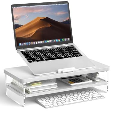 Imagem de AFOOYO Suporte ajustável para laptop de 2 camadas, organizador ergonômico de mesa de computador ventilado para notebook de 10 a 17,3 polegadas, armazenamento de mesa compatível com MacBook, Dell, HP