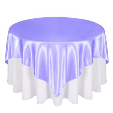 Imagem de Cobedzy Sobreposição de toalha de mesa quadrada de cetim de 182 cm, 1 capa de toalha de mesa quadrada de lavanda, sem rugas, tecido resistente a manchas para festas, casamentos, decoração de mesa de