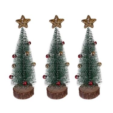 Imagem de Kit 3 Mini Árvore de Natal Verde Nevada Decorada Bolas Ponteira Estrela Dourada 23cm Enfeite Natalino
