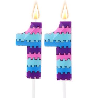 Imagem de Velas de Aniversário Videojogos, Vela com Tema Vibrante de Jogos Topo Bolo Roxo e Azul para Meninos Crianças Artigos Decoração para Festas Aniversário (Número 11)