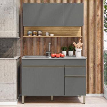 Imagem de Balcão Para Pia E Armário Aéreo 120 Cm Line Ktp Gris Cp Freijo