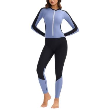 Imagem de SEAUR Sutiã embutido feminino, traje de mergulho, peça inteira, roupa de banho de manga comprida, secagem rápida, roupa de banho de surfe Rash Guard