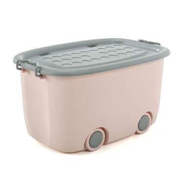 Imagem de Caixa Organizadora Cesto Brinquedo Infantil Quarto Bebê Decorativa - 50L(ROSA CLARO TAMPA CINZA)