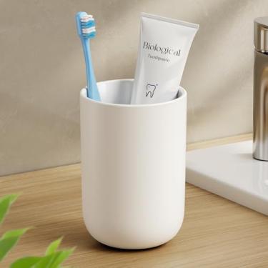 Imagem de MOPMS Copo de escova de dentes 380 ml, copo reutilizável inquebrável, 1 peça, porta-escova de dentes de plástico antiderrapante para banheiro branco