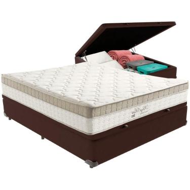 Imagem de Cama Box Baú Marrom E Colchão King Best Molas Ensacadas Casal 138x188x33 Anjos