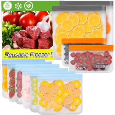 Imagem de GEHEN Sacos reutilizáveis para freezer para organização de cozinha - Seguro para lava-louças, livre de BPA e à prova de vazamento - Inclui 2 galões, 6 sanduíches e 2 sacos de lanche para carne