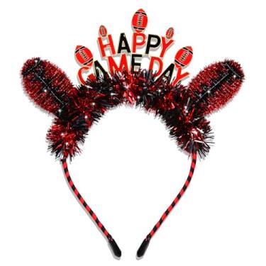 Imagem de YAHPERN Faixa de cabeça de futebol para mulheres, meninas, vermelho, preto, dia de jogo, roupas, acessórios de torcida para mãe, acessórios essenciais, equipamentos esportivos, lembrancinhas de festa