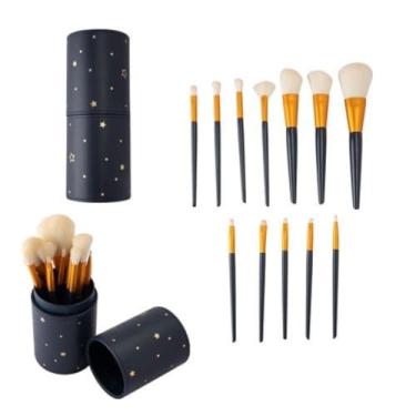 Imagem de Kit 12 Pínceis Para Sombra Base Maquiagem De Bolsa Estojo Profissional Pó Blush Sombras Corretivo