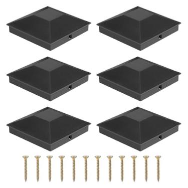 Imagem de Bxian 6 peças 8,9 x 9 cm tampa de poste de cerca de plástico PP preto com parafusos à prova d'água capa de deck adequada para uso externo e corredor