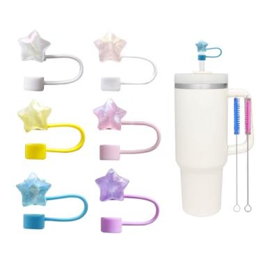 Imagem de 6 peças de tampas de palha de estrela para copo Stanley, tampas de palha de silicone de 10 mm compatíveis com copos Stanley de 30 e 1,134 g, tampas reutilizáveis de pontas de canudo