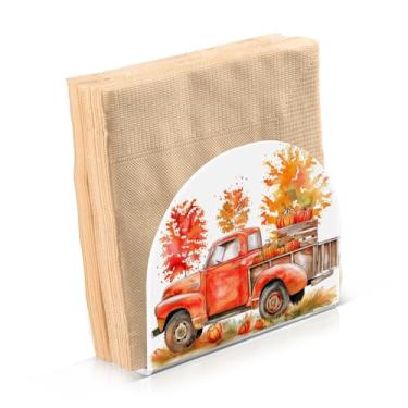 Imagem de Conjunto de 2 porta-guardanapos de Dia de Ação de Graças para guardanapos de papel, caminhão laranja colheita de outono dispensador de guardanapos em pé para mesa cozinha balcão piquenique