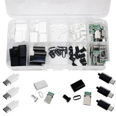 Imagem de XUGERIP Conjunto de 20 conectores macho USB-C DIY, plugue USB 3.1 tipo C de 24 pinos com placa PCB e carcaça, conector tipo C para reparo de cabos (preto + branco)