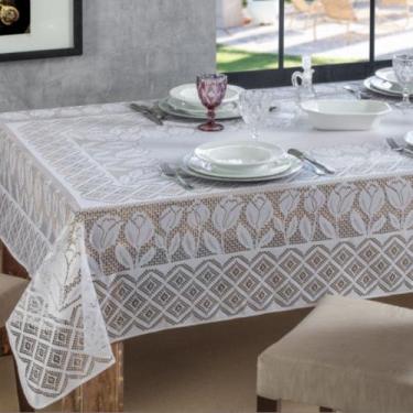 Imagem de Toalha De Mesa Renda 4 e 6 Cadeiras Quadrada/Retangular Branca Bege e 