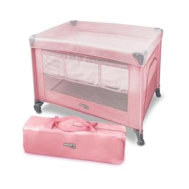 Imagem de Berço Portátil Infantil Multifuncional Cercado com Mosquiteiro e Abertura Lateral (Rosa)