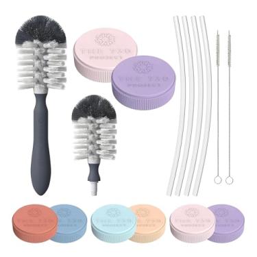 Imagem de The 730 Project Pacote de acessórios para copo de urso de mel, 4 canudos e 2 tampas de viagem para copo de palha de urso de mel para bebês com escova de mamadeira e escova de limpeza de palha, flor de