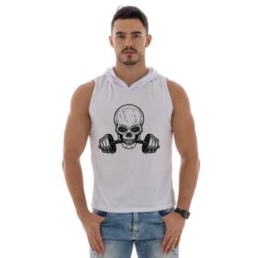 Imagem de Camiseta Regata Cavada Masculina Com Capuz Treino Academia Caveira Hal