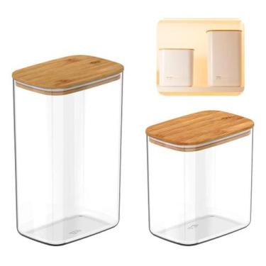 Imagem de Kit 2 Potes Herméticos Com Tampa De Bambu 0,65L, E 1,5L - OU