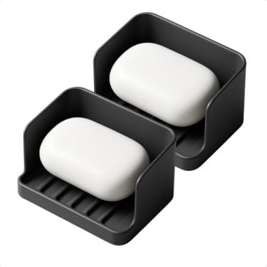 Imagem de Kit 2 Saboneteiras Modernas Porta Sabonete Barra Drenagem Escorredor Banheiro Pia Lavabo Cozinha (2 Preto N2)